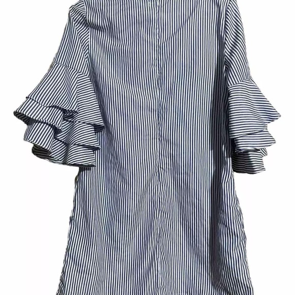 Do + Be Casual Light Blue and White Striped Dress w/ Ruffle Sleeve Size S - Picture 2 of 3